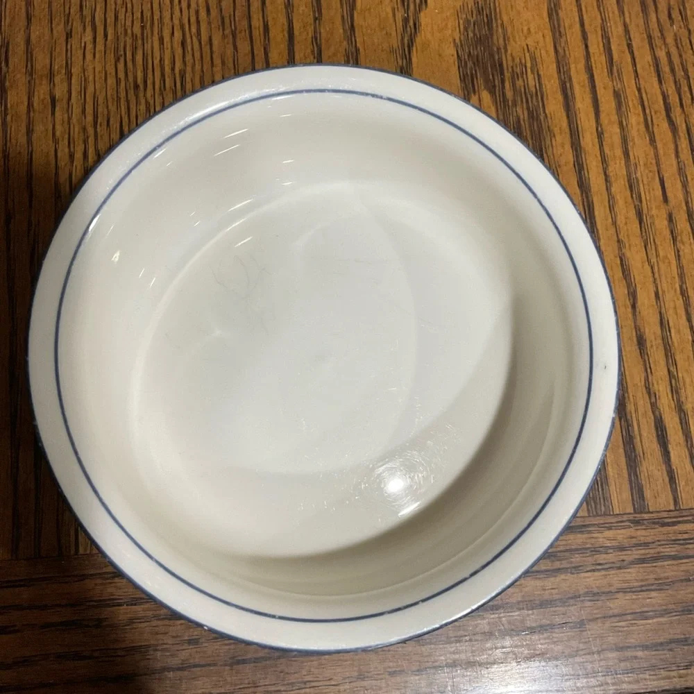 Pretty Lenox Chinastone Country Blue White Bowl with Blue Scroll Motif made USA